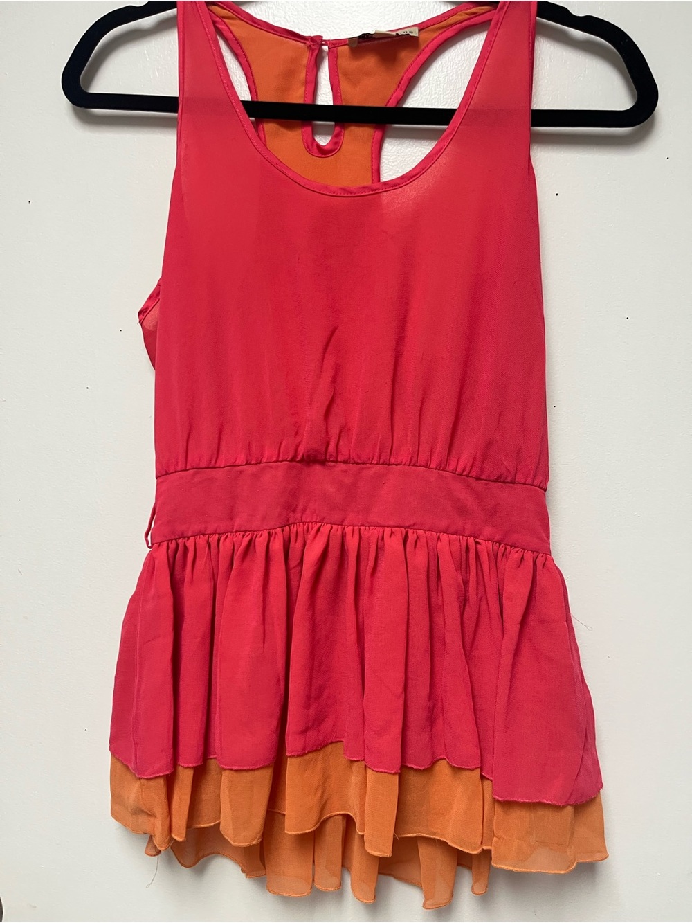 Forever 21 Pink and Orange Layered Peplum Tank
